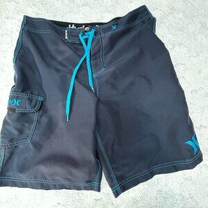 Hurley Men's Swimwear Drawstring Waist Boardshorts Size 34 Blue Cargo Pocket
